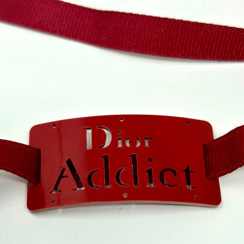 Christian Dior Addict Bracelet choker Red Logo Charm Ribbon type Limited RARE